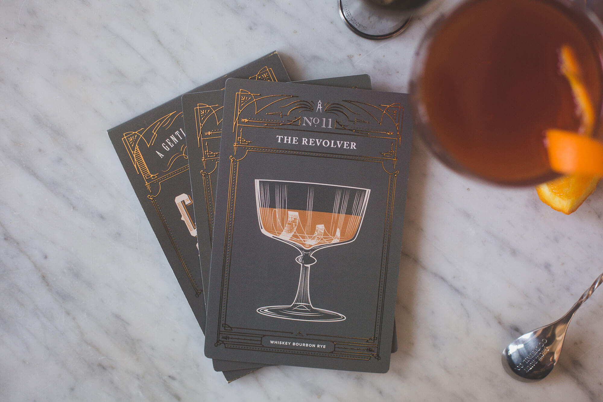 Cocktail cards for whiskey bourbon rye custom designed for Ellicott & Co by Infantree