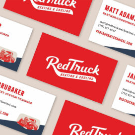 Red Truck Heating & Cooling logo designed by Infantree with custom script lettering and illustrations