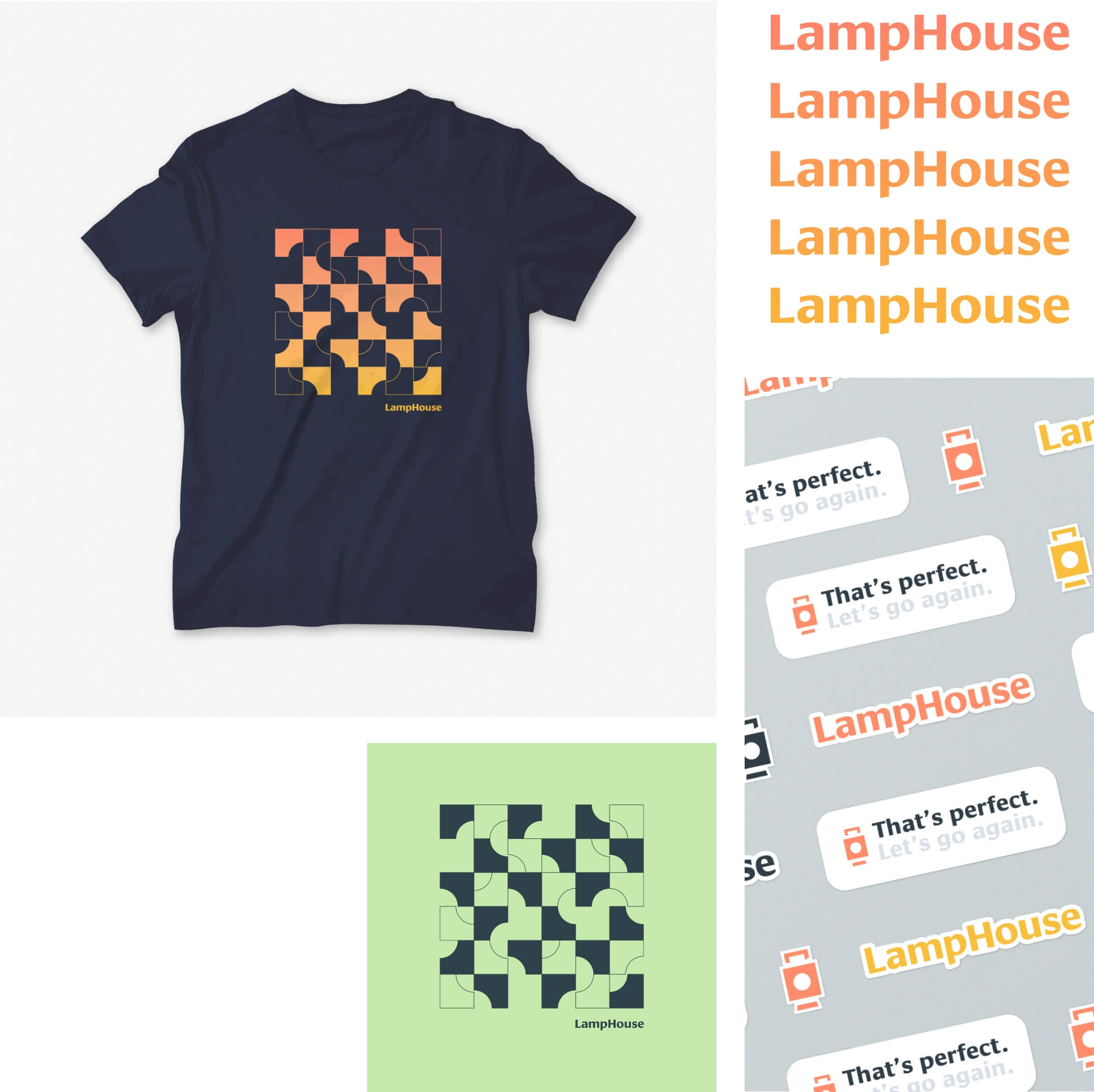 New LampHouse Films swag designed by Infantree includes stickers, water bottles, t-shirts