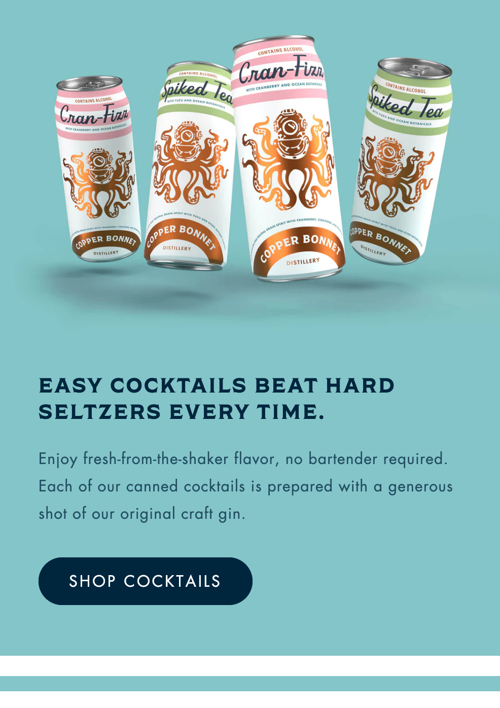 Copper Bonnet Gin custom ecommerce site, Shopify development by Infantree