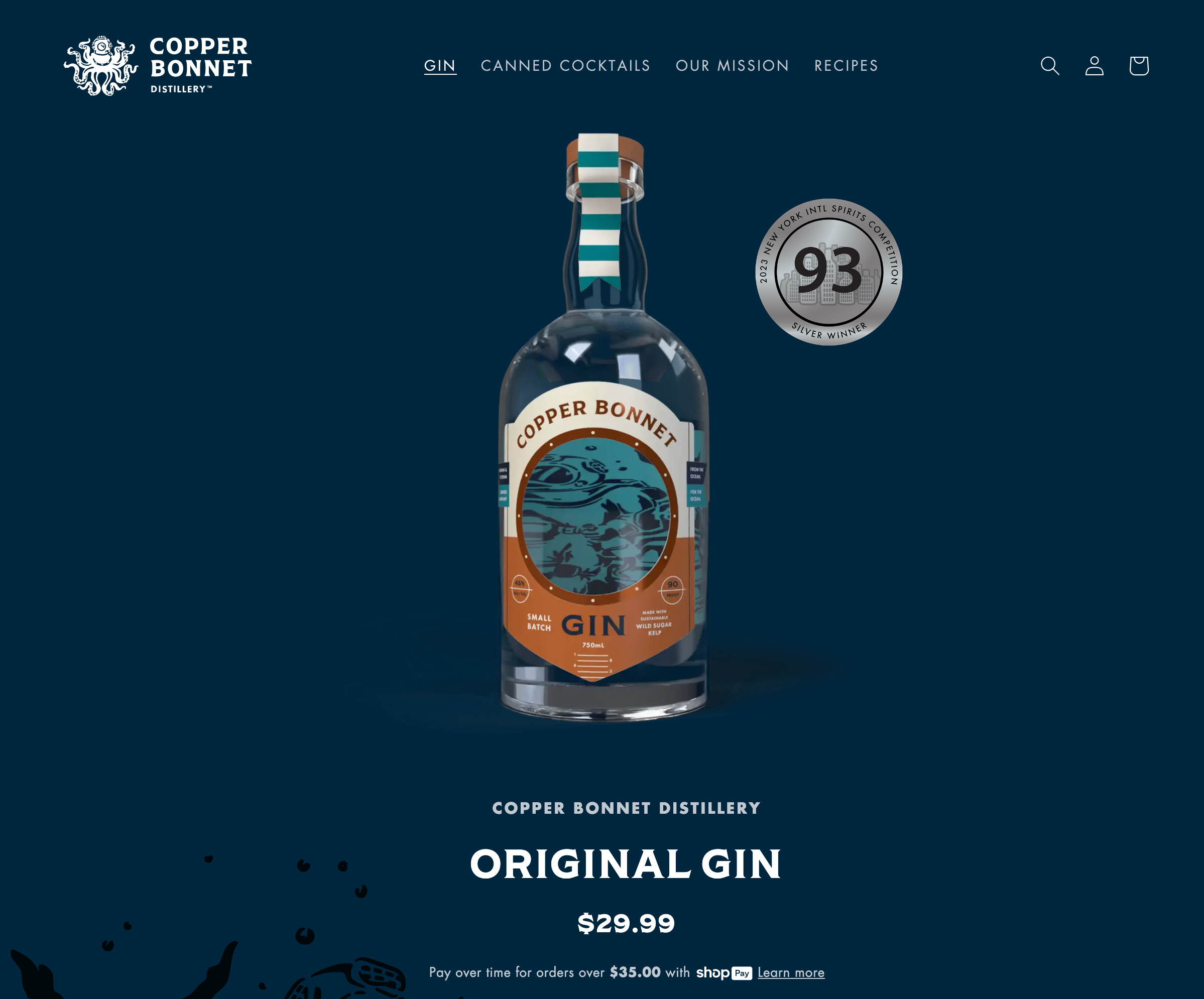 Copper Bonnet Gin custom ecommerce site, Shopify development by Infantree
